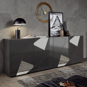 Victoria Mirrored High Gloss Sideboard With 4 Doors In Grey