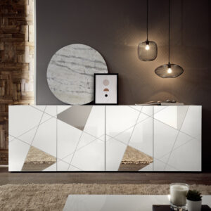 Victoria Mirrored High Gloss Sideboard With 4 Doors In White
