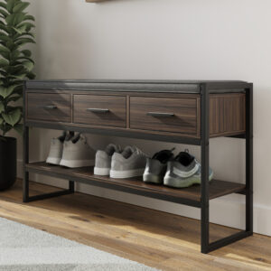 Quebec Wooden Shoe Storage Bench In Walnut And Grey