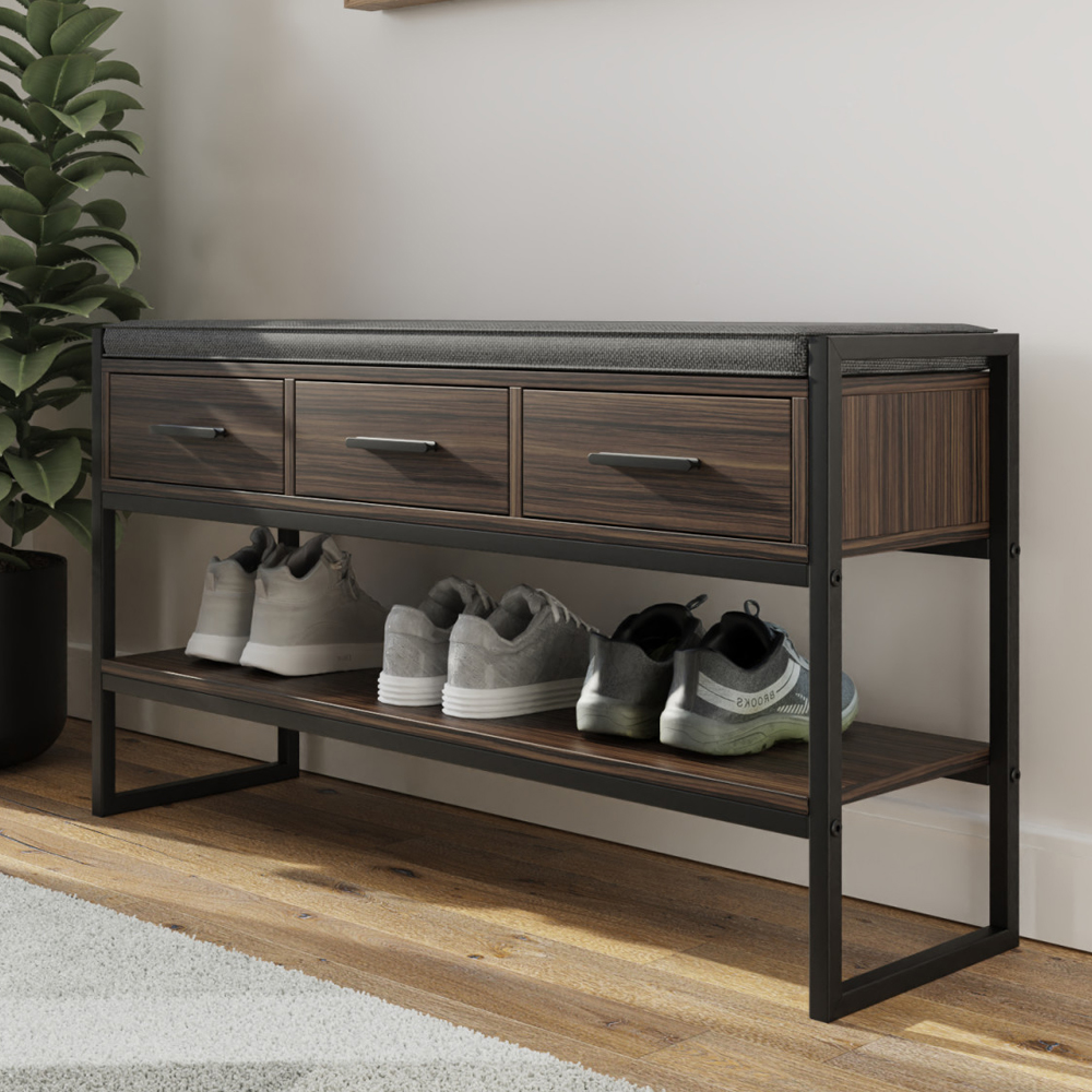 Quebec Wooden Shoe Storage Bench In Walnut And Grey